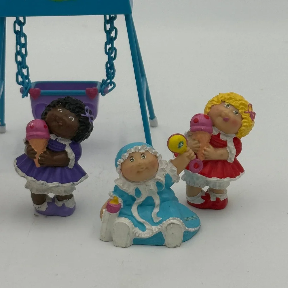 Vintage 1984 Cabbage Patch Kids PVC Mini Figurine Lot with Swing Set 6pc 80s Toy